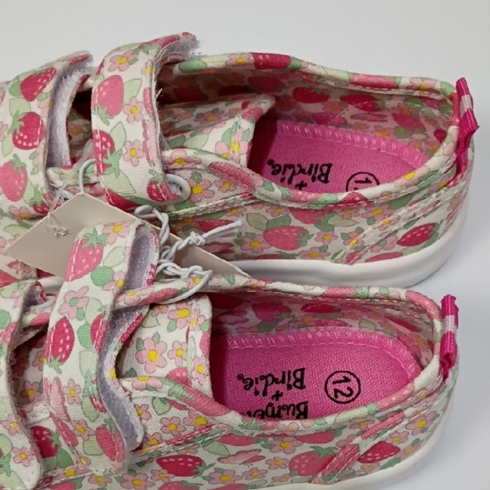 BUMBLE & BIRDIE Girl's Strawberry Print Velcro Sneakers - Pink White SIZE 12 NWT - Picture 2 of 8